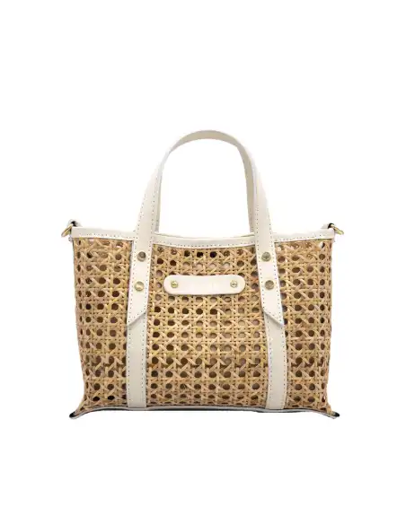 Borsa in pelle e paglia viennese modello Bianca